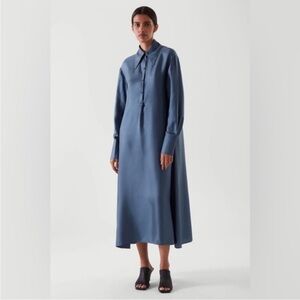 COS Midi Silk Shirt Dress in Blue Size 8 NEW